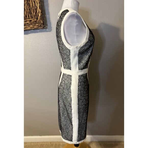BCBGMaxAzria Rumor Dress 12 Ivory Black Stretch Sheath Sleeveless Career Church - Picture 6 of 15
